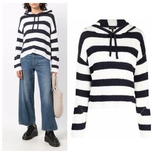 🆕️ Rag & Bone Sunny Cotton Stripe Hoodie Sweater Navy White Size Medium